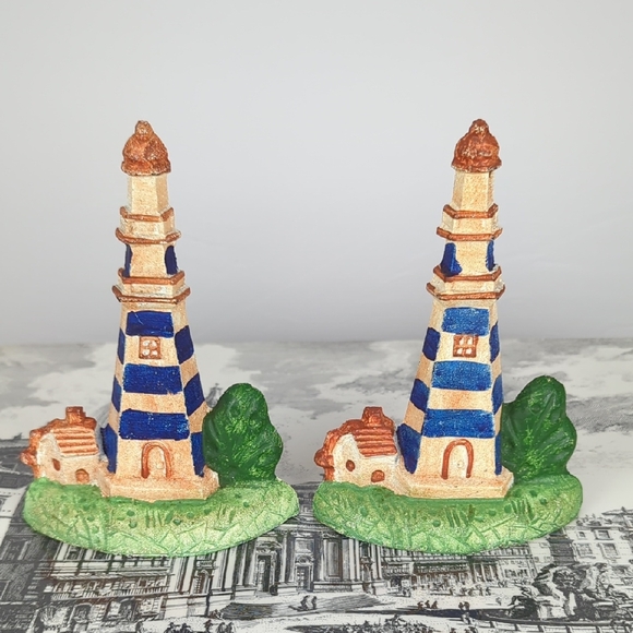 Vintage Cast Iron Lighthouse Bookends Hand Painted Nautical Coastal Decor - Picture 1 of 8